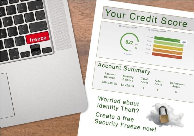 Credit report next to a laptop to freeze credit checks