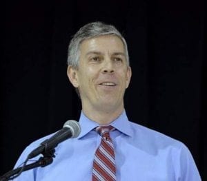 Education Secretary Arne Duncan talking to the media