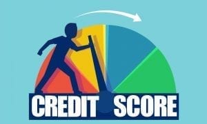 Vector of a businessman pushing scale changing credit information from poor to good