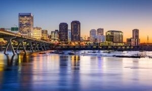 Photo of Richmond, Virginia, USA downtown skyline on the James River